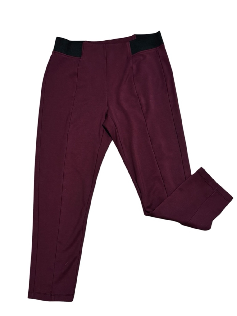 Terra & Sky Women’s Burgundy Stretch Pants with Black Waistband